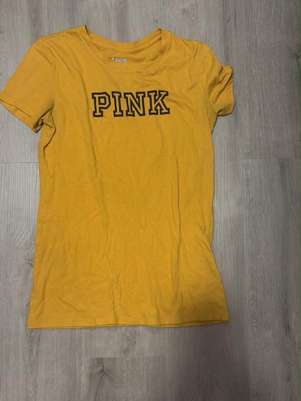 PINK Victoria's Secret Yellow Short Sleeve Crewneck Tee with Black Logo